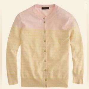 J. Crew Jackie Pale Pink And Yellow Striped Gold Button Crewneck Cardigan XXS